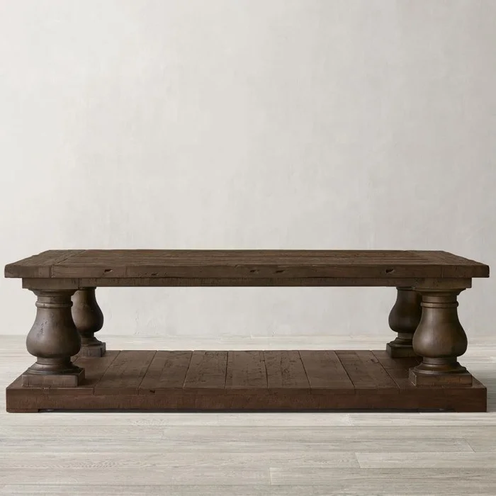 リビングルーム家具 古いアンティークの手すり 古材オーク材のコーヒーテーブル