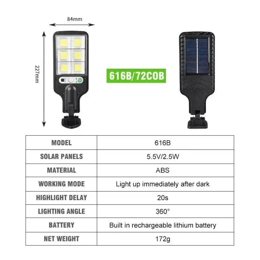 72/108COB في الهواء الطلق ضوء الشارع الشمسي مع محس حركة 3 طرق الإنسان التعريفي مقاوم للماء ضوء الشمس لحديقة المرآب فناء #2