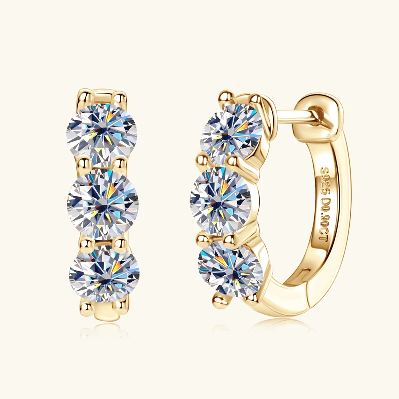 

OXTAO D Color 3 stone Moissanite Hoop Clip Earrings Female 925 Sterling Silver Couples Stud Earring Luxury Wedding Jewelry Gift