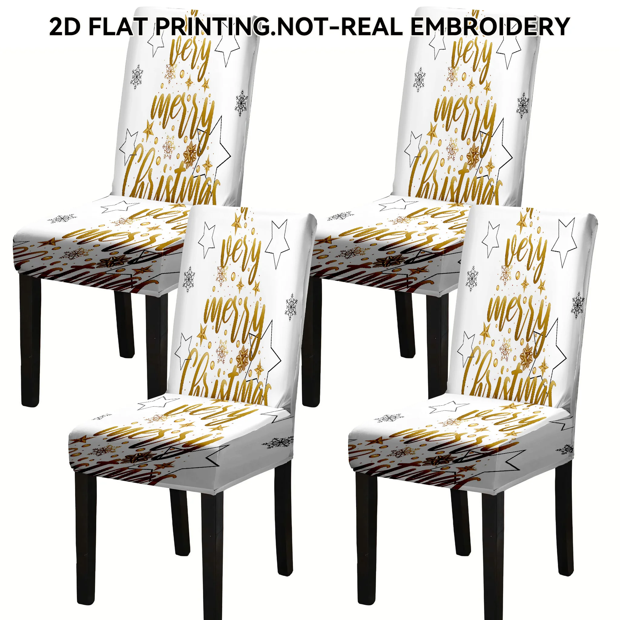 2/4/6 PCS Christmas Tree Merry Christmas Elastic Dining Chair Covers, 2D Flat Printed Christmas Party Decoration Chair Covers