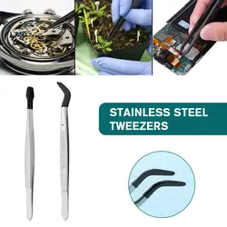 2 Pieces Tweezers Set With Rubber Tips Tweezers Rubber Flat Tip Tweezer For Jewelry Hobby Industrial Hobby Craft L9P2