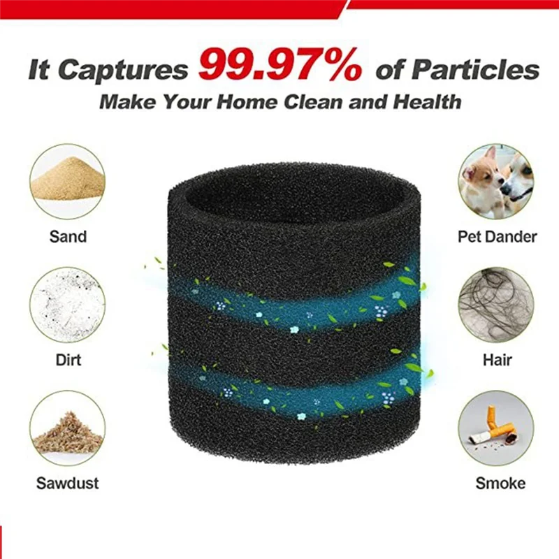 Vacmaster & Genie Sh-Op 습식 건식 진공, VF2001 폼 필터용 Stable-5PCS 90585 폼 슬리브 필터 교체 부품