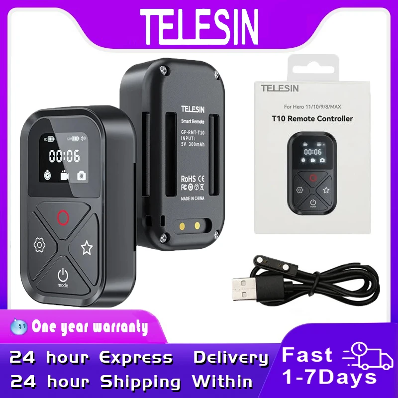 TELESIN T10 Bluetooth Remote Control For GoPro Hero 12 11 10 9 8Max Smart Device Wireless Smart Remote For GoPro 80M Accessories