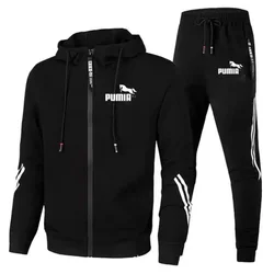 Chándal de 2 piezas para hombre, chaqueta con capucha y pantalones de chándal, ropa deportiva informal con estampado, traje para correr, Otoño e Invierno