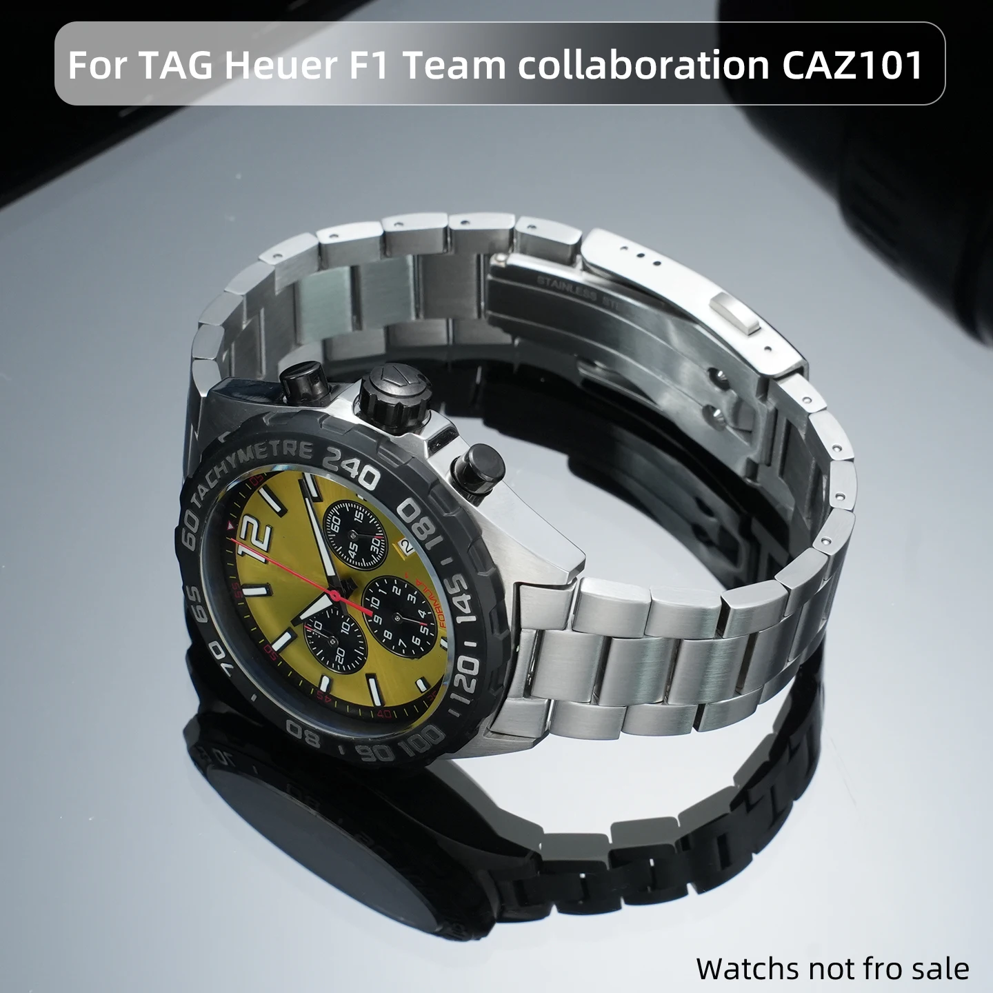 

21.5mm curved stainless steel bracelet for TAG Heuer F1 43.5mm dial team collaboration CAZ101 series metal replacement strap acc