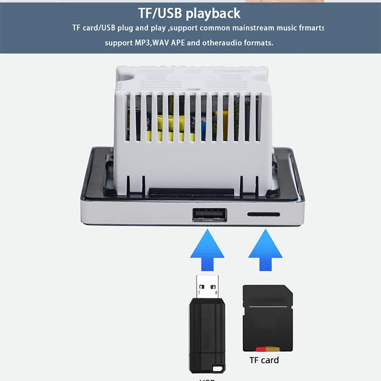 Amplificador de pared para el hogar, dispositivo con Bluetooth, compatible con Panel de tarjeta USB/SD 86, reproductor de sonido estéreo estándar,