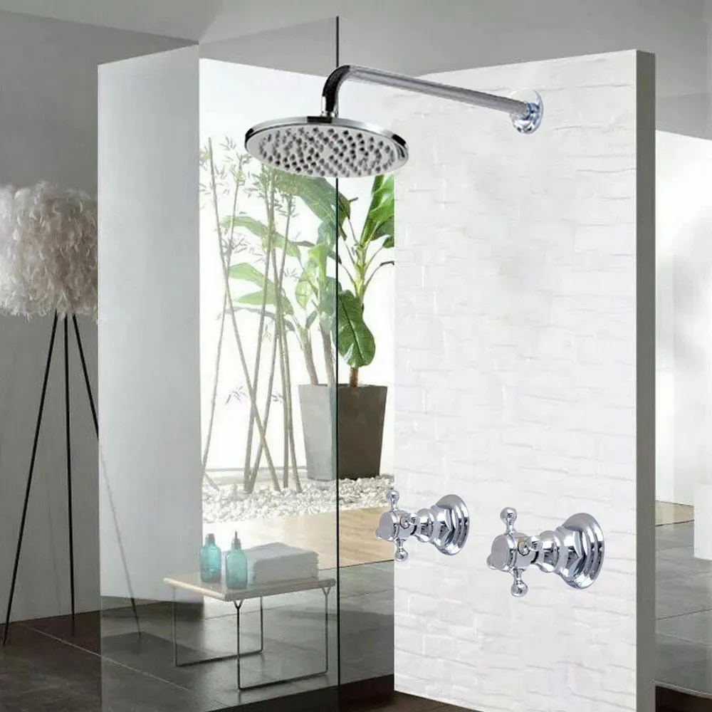 

Polished Chrome Brass Wall Mounted Bathroom Dual Handles 8" Inch Rain Shower Head Faucet Set Bath Mixer Tap abn231