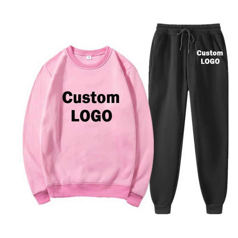 Custom Logo Men's Women's Tracksuit ​Set Hoodie + Pants Autumn Winter Fleece Warm Sportwear Homme Streetwear Suit Women Clothing