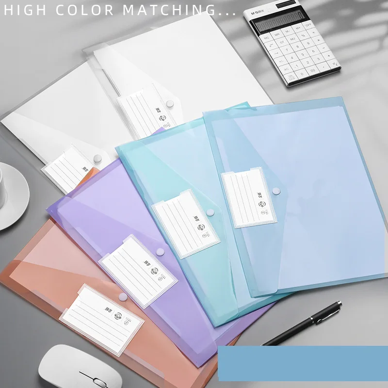 A4 Waterproof Snap File Bag Colorful PP Envelope Folder Office Information Bag Bill Storage Organizer Holder Paper Data Bag
