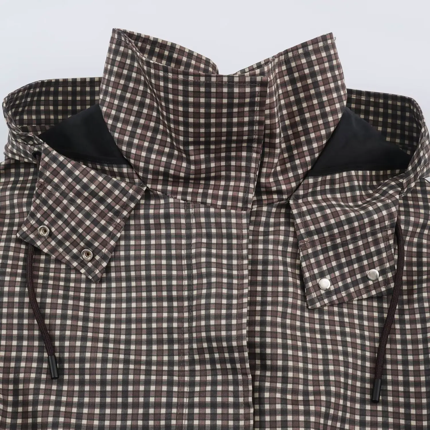 KONDALA Damen Freizeit-Kapuzenjacke im Karomuster, Vintage Pendlerjacke mit Reißverschluss und Taillenbund, Herbst 2026, Trendige, elegante, lockere Streetwear-Jacke – Detail 4