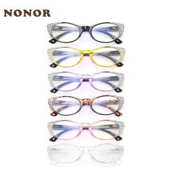 NONOR Women's Retro Multicolor Diamond Cat Eye Reading Glasses Anti-blue Light Diopter+175 +225 +275 Stylish Eyewear