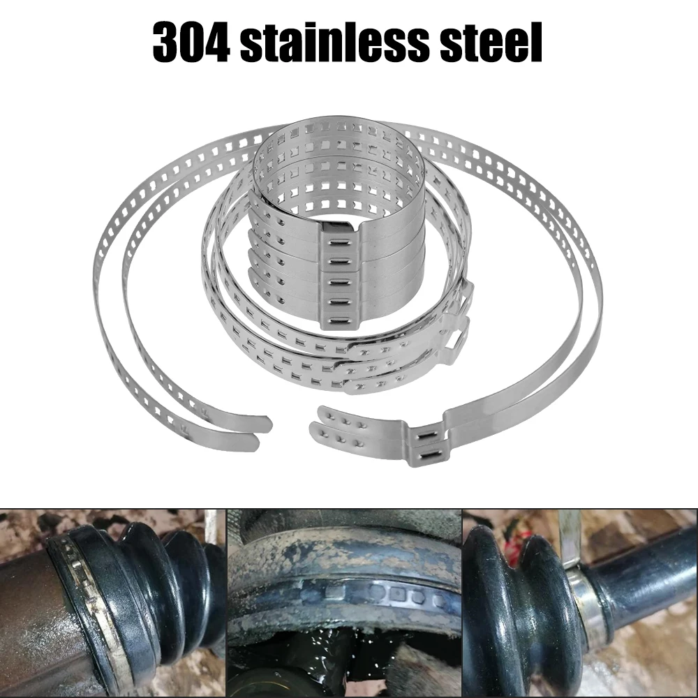 5Pcs 20- 50mm 50- 120mm Driveshaft CV Boot Clamp Ball Cage Clamp Adjustable Kit Stainless Steel Axle CV Joint Boot Crimp Clamp