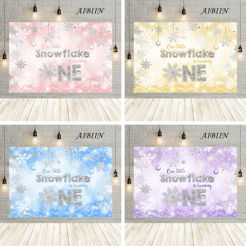 

AIBIIN Happy 1st Birthday Photo Background Winter Snowflake Style Portrait Photography Birthday Background Decoration