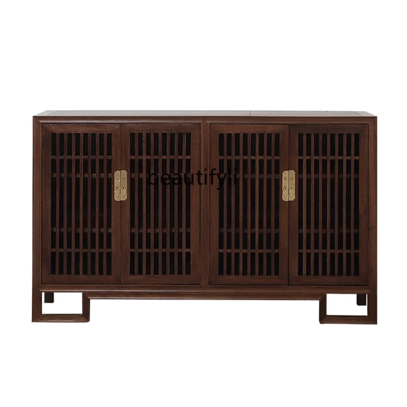 New Chinese black walnut sideboard solid wood, modern foyer cabinet, porch cabinet, multi-layer old elm locker