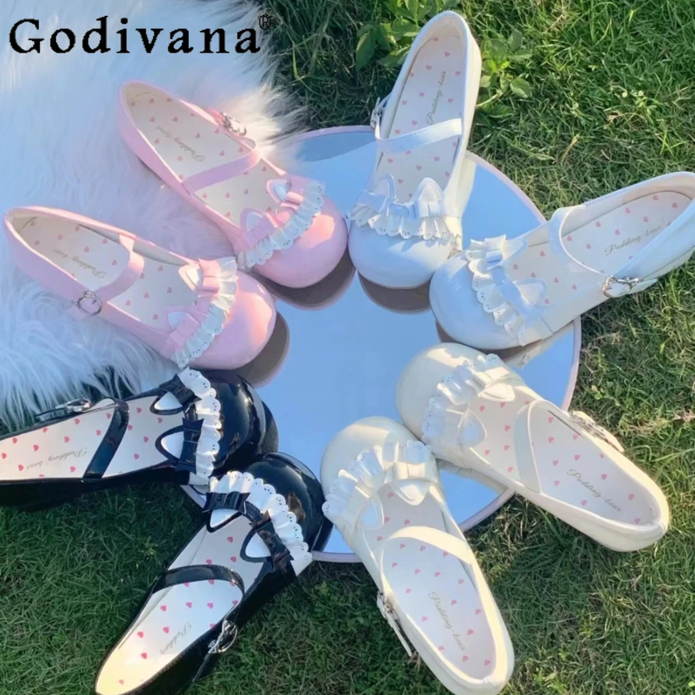 

Sweet Lolita Shoe Cute Bow Mid-heel Round Head Mary Jane Women's Single Shoes Low Heel Summer Heels