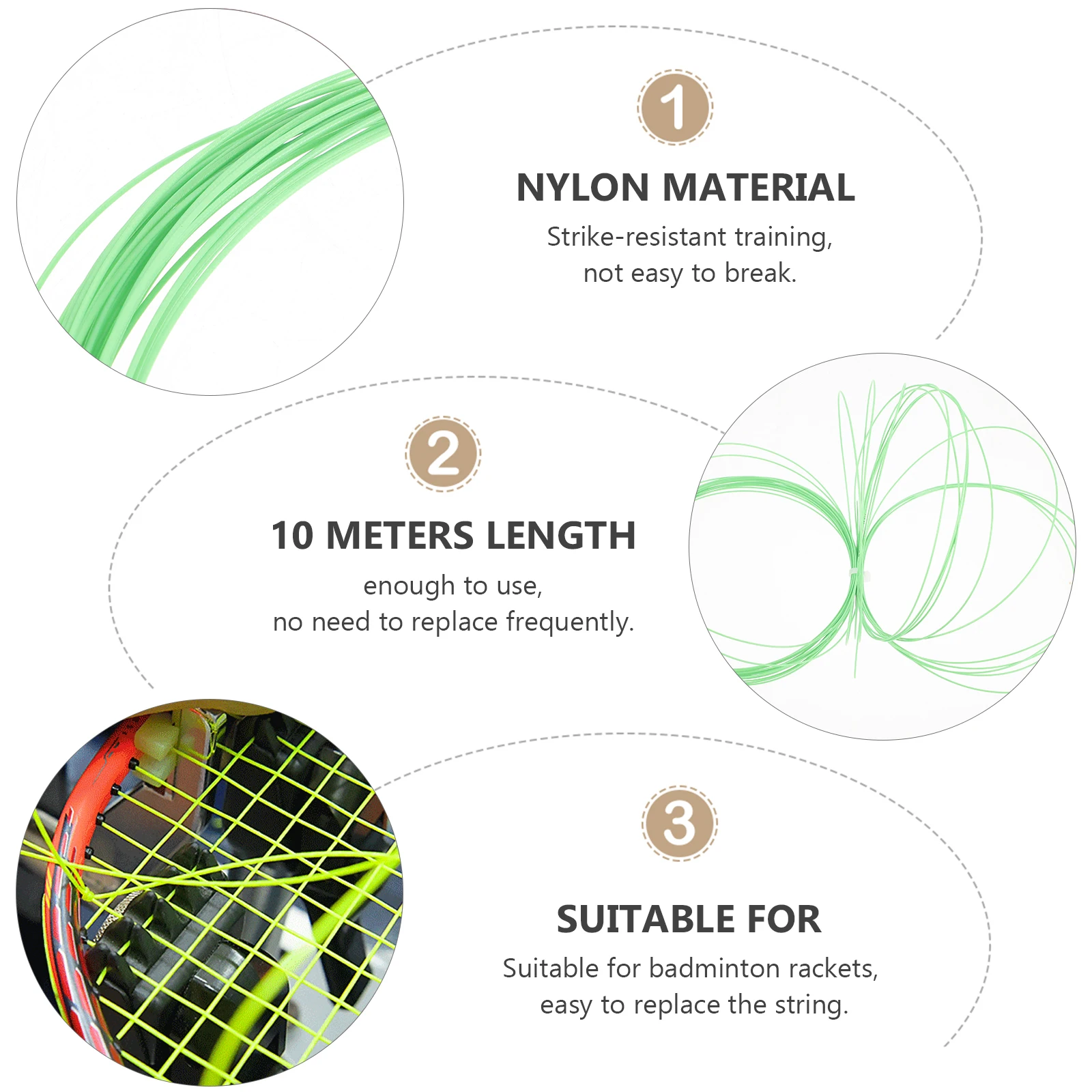 

Badminton Racket String Nylon Thread Long Lasting Beginner Friendly Training Accurate Hitting Badminton Racket String