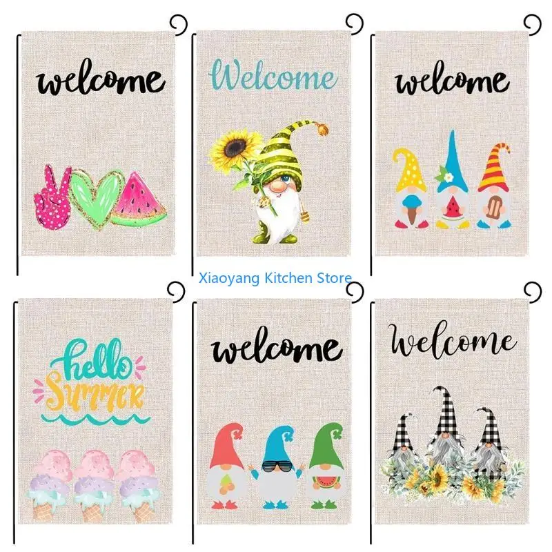 69HC Lindo Gnomes Gnomes Garden Flagal Vertical Doble doble tamaño Huevo Pastil Decoración aire libre