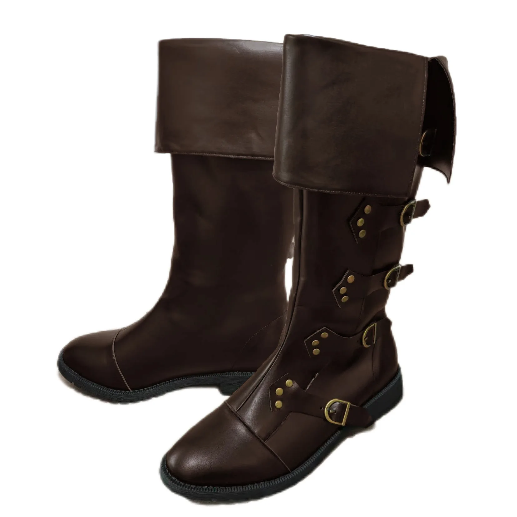 Unisex Vintage Piratenstiefel mit Manschette, vier Schnallen, kniehoch, Steampunk, Halloween, Karneval, Cosplay, Bühnenkostüm, Schuhwerk – Detail 3