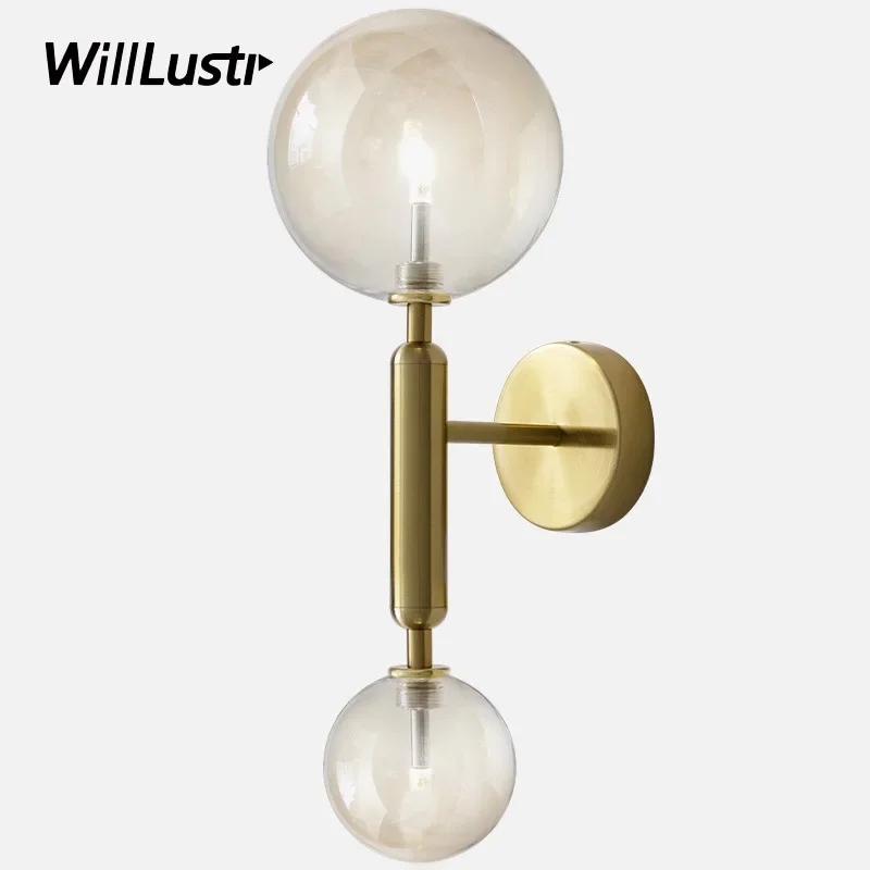 Modern Luxury Copper Wall Lamp Aluminum Sconce for Cafe Bar Restaurant Study Lounge Stair Aisle Bedside Amber White Glass Lighti
