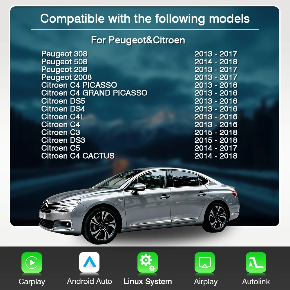 AUTOTOP Drahtlose Carplay Android Auto Für Peugeot Citroen DS C4 C5 DS4 DS3 DS5 308 508 5008 3008 MRN SMEG Zubehör Multimedia – Detail 2