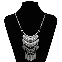 Pendant Women Necklace Bohemian Ethnic Alloy Leaves Tassel Vintage Carved Charms Chians Necklace Statement Necklace Female