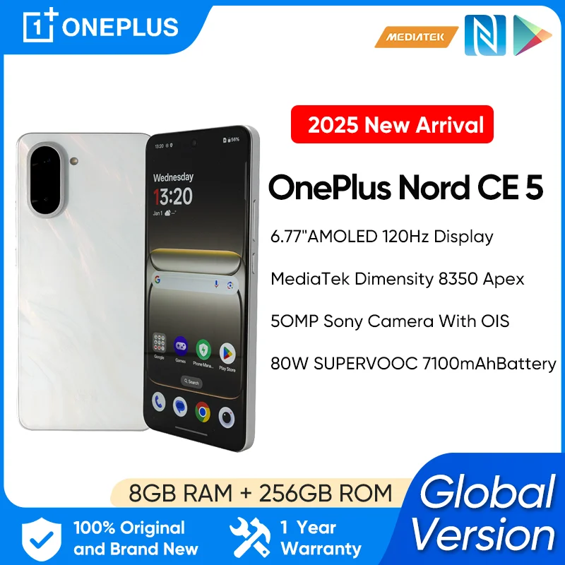 Смартфон OnePlus Nord CE 5 8 ГБ 256 ГБ android 5g MediaTek Dimensity 8350 Apex 7100 мАч Аккумулятор 50 МП глобальная версия Смартфон OnePlus Nord CE 5 8 ГБ 256 ГБ android 5g MediaTek Dimensity 8350 Apex 7100 мАч Аккумулятор 50 МП глобальная версия
