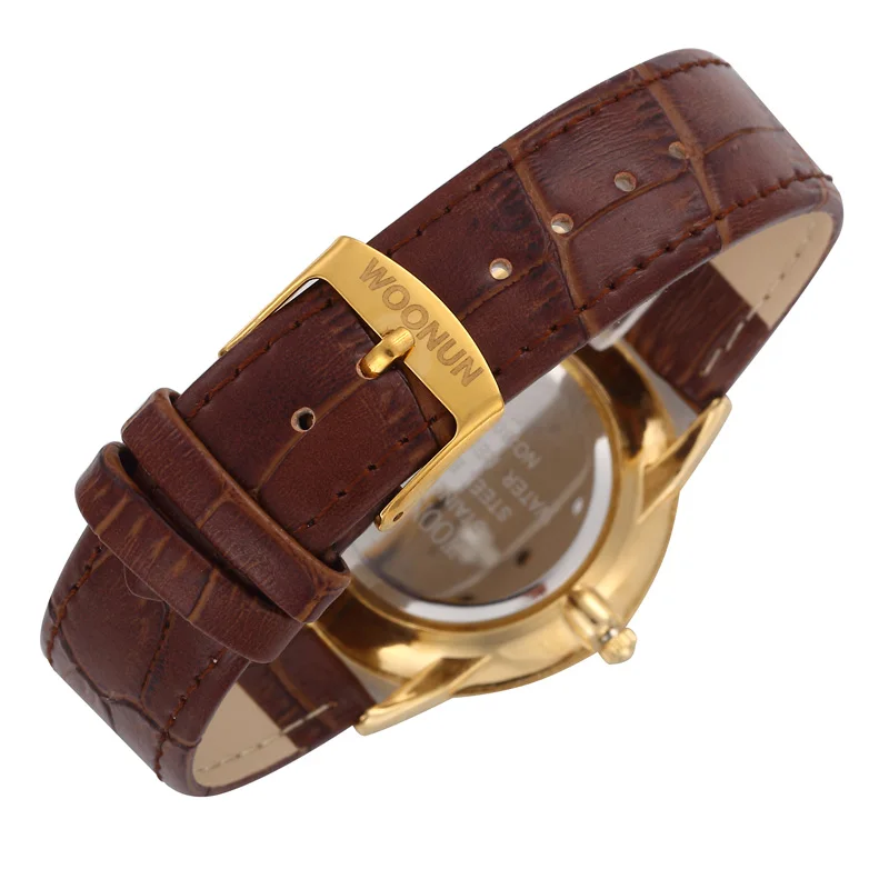 2022 Fashion Casual Business Watch Men Gold Watches Brown Leather Band Auto Date Quartz Wristwatches Ultra Thin Mens Watches