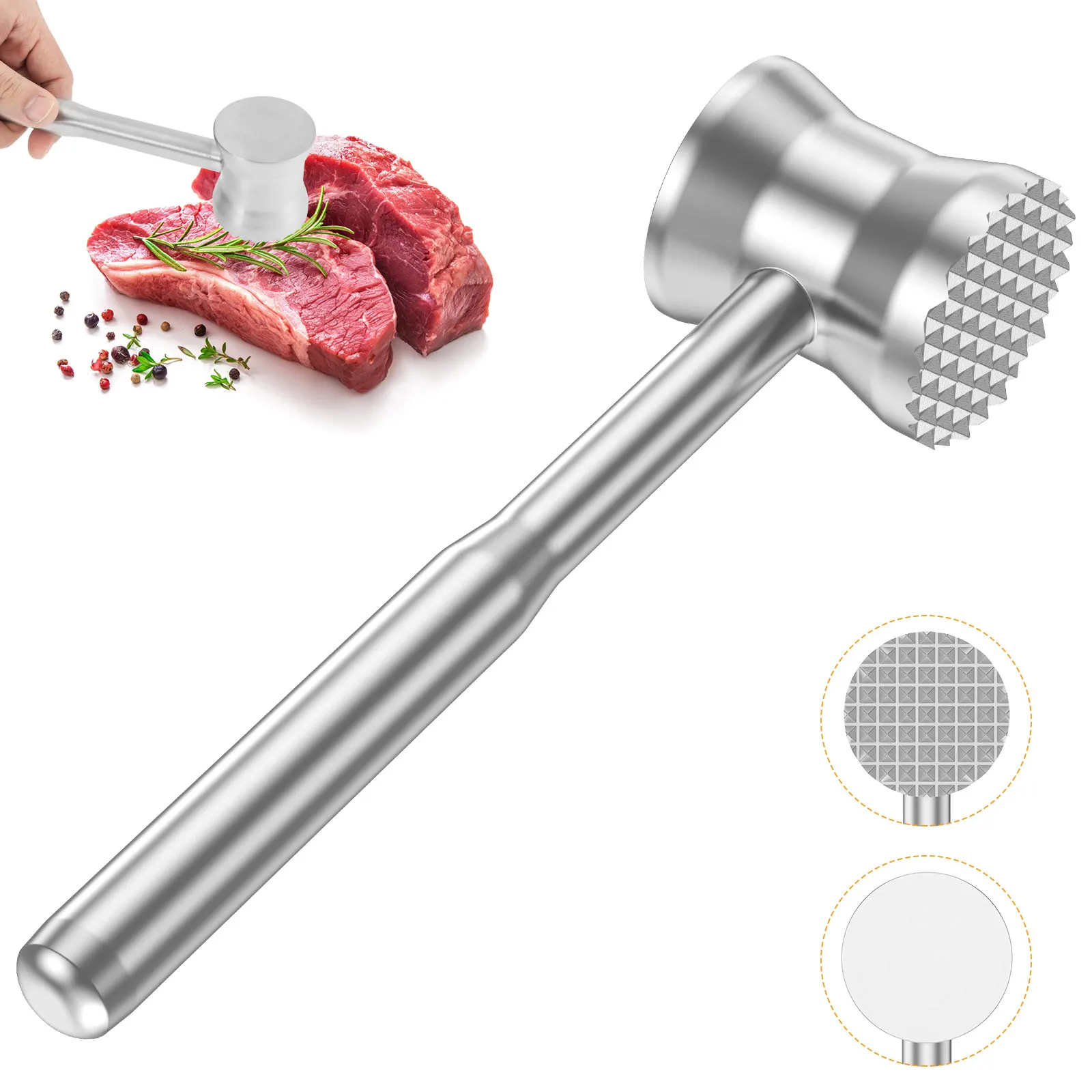 304 Stainless Steel Meat Tenderizer Mallet Double Sided Meat Tenderizer Hammer Multi-purpose Meat Mallet Pounder Kitchen Gadget