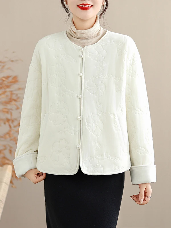 معطف شتوي نسائي من Ele مطرز من القطن Jaet مستدير Ne Chinese Sle ملابس خارجية مريحة وفضفاضة #5