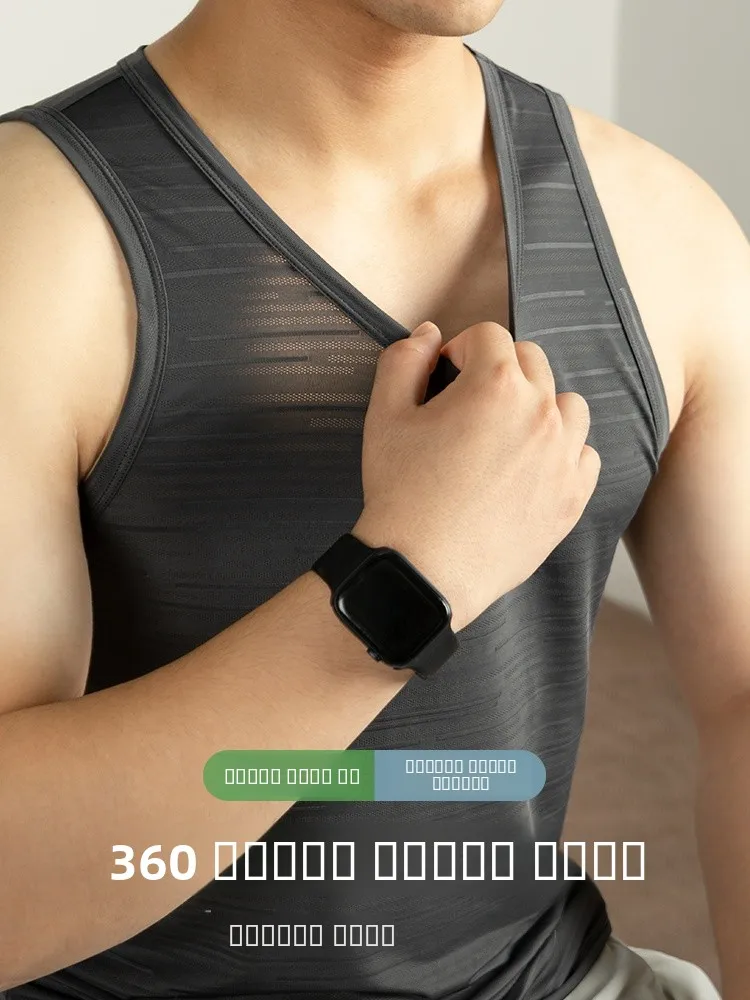 

Мужская летняя спортивная футболка-безрукавка из ледяного шелка, дышащая, быстросохнущая, тонкая, в полоску