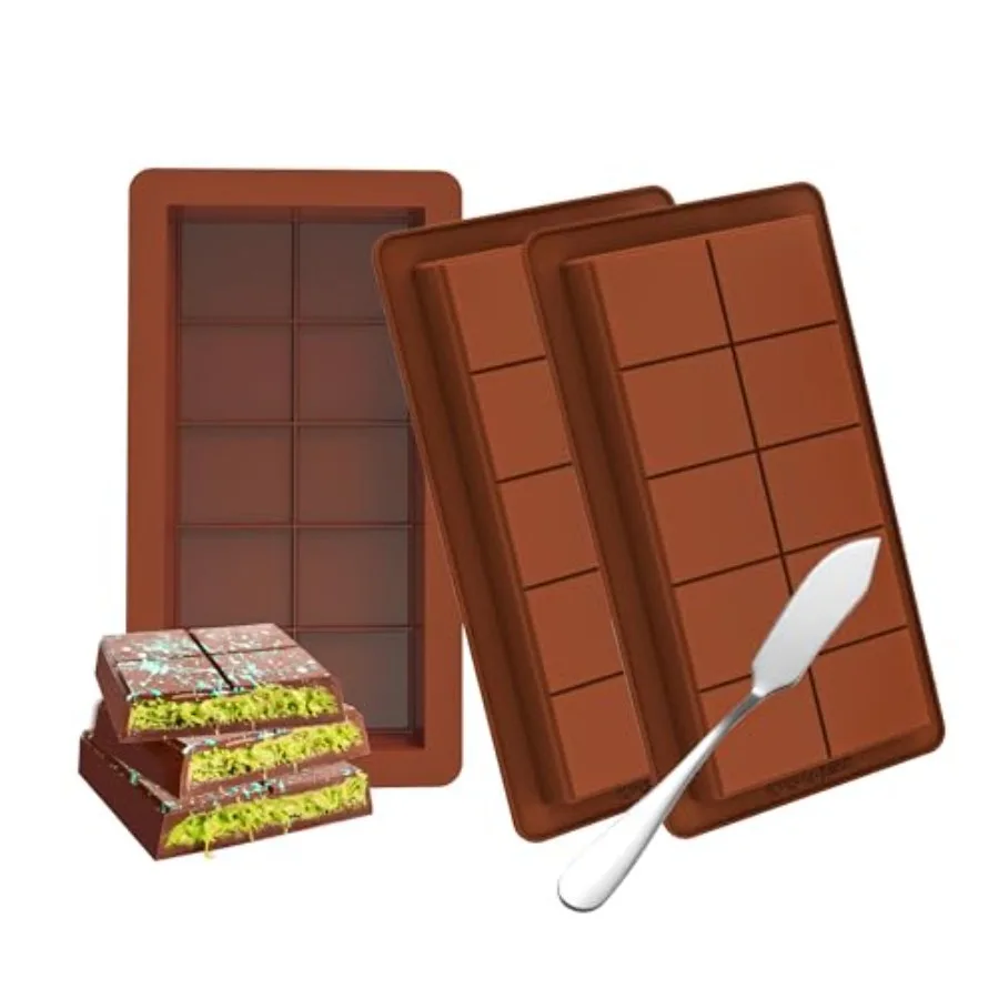 

3 PCS Silicone Chocolate Bar Molds with 1 spatula3/4 Ih Thick Non-Stick Chocolate Mold Large Deep Cavity Chocolat Silicone Mold