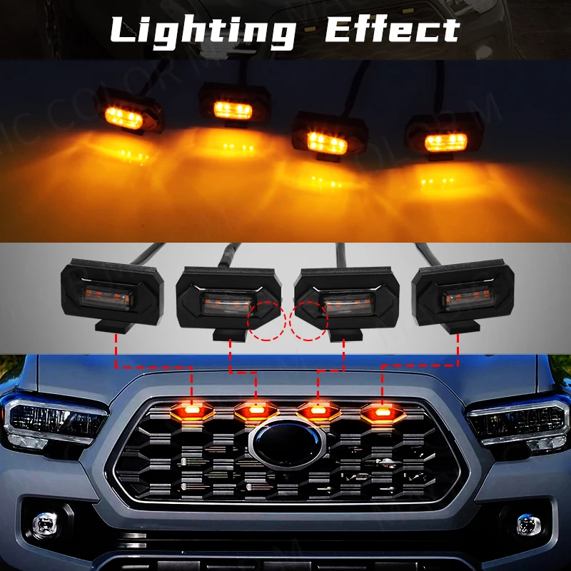 

4PCS Led Grill Light For Toyota Tacoma Off Road & Sport 2020 2021 2022 Car Front Grid Warning Daytime Running Light Accessories