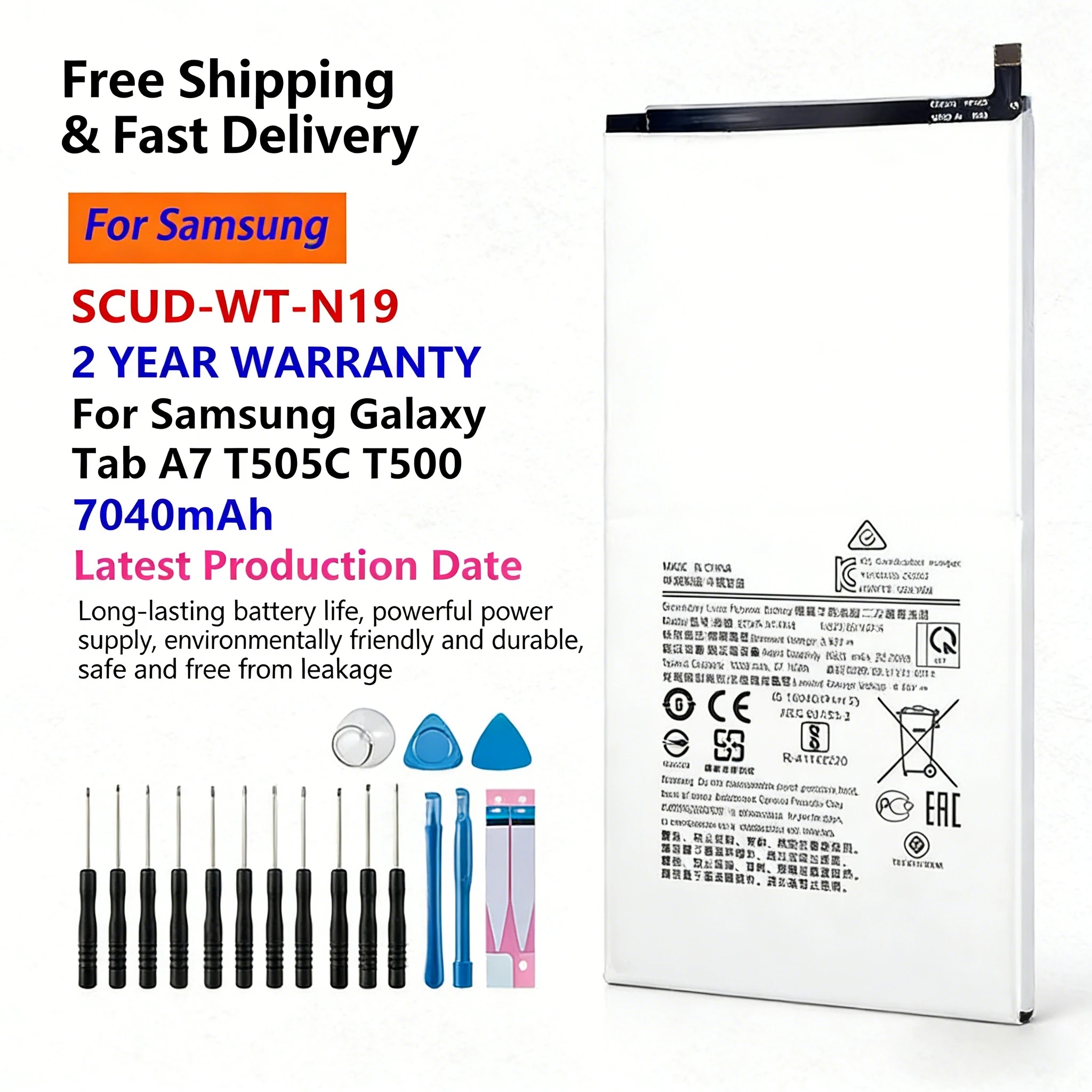 

New SCUD-WT-N19 High Capacity 7040mAh Battery for Samsung Tab A7 SM-T500 T505 T505C Internal Replacement Batteries +Repair Tools