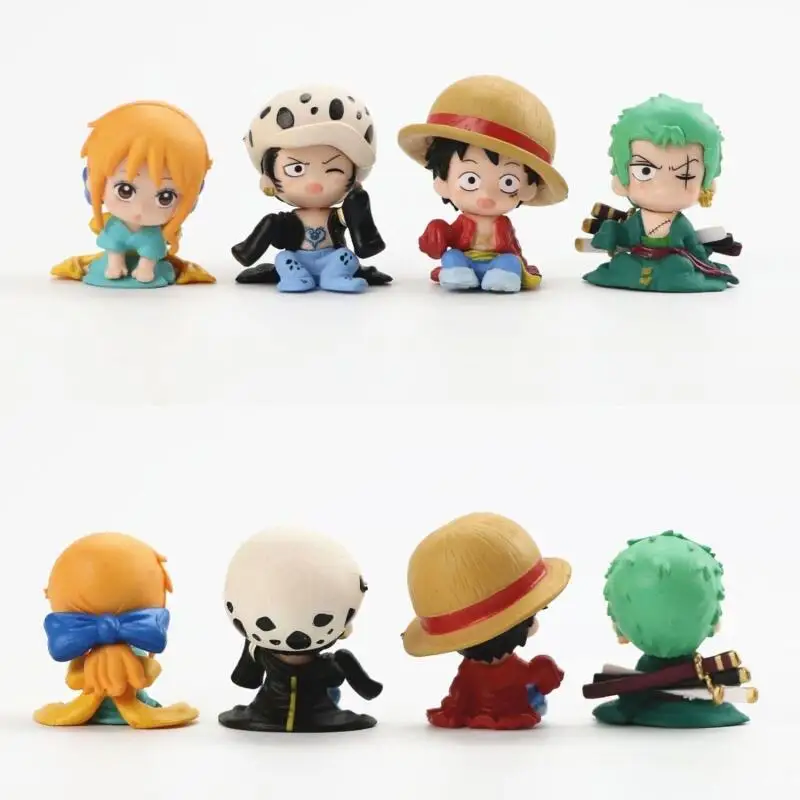 4 styles Seated posture Cute One Piece Doll Handmade PVC material childhood Nami Law Luffy Zoro plush toy model Anime figurine