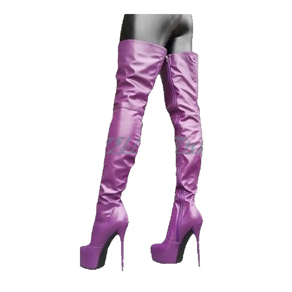 Violet Sexy côté fermeture éclair sur le genou bottes plate-forme talon aiguille Sexy mode 2025 filles chaudes femmes chaussures Para Mujere