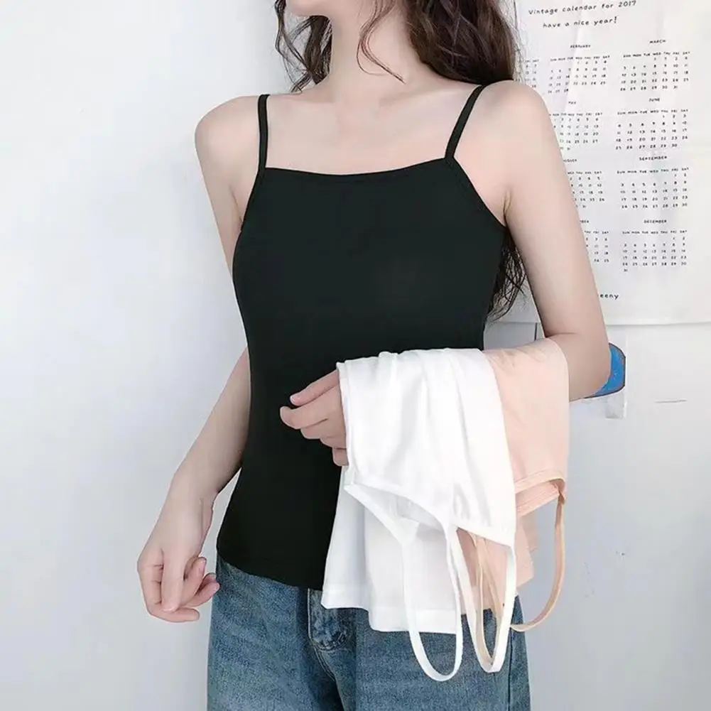 Summer Sling Vest Sleeveless Square Collar Solid Color Camisole Slim Fit Tank Top Women Camisole Streetwear