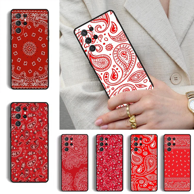 Red Bandana Paisley MOBILE Phone Case for Samsung Galaxy S26 S25 Ultra S24 S23 S22 S21 Plus Note 10 Bumper Cover