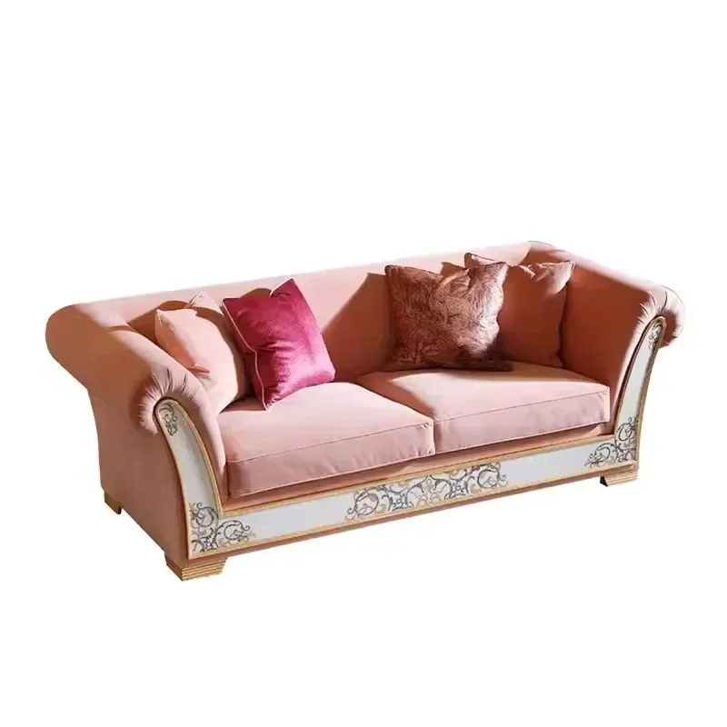 French luxury solid wood carving flower sofa, European shell parquet fabric sofa combination, villa sofa
