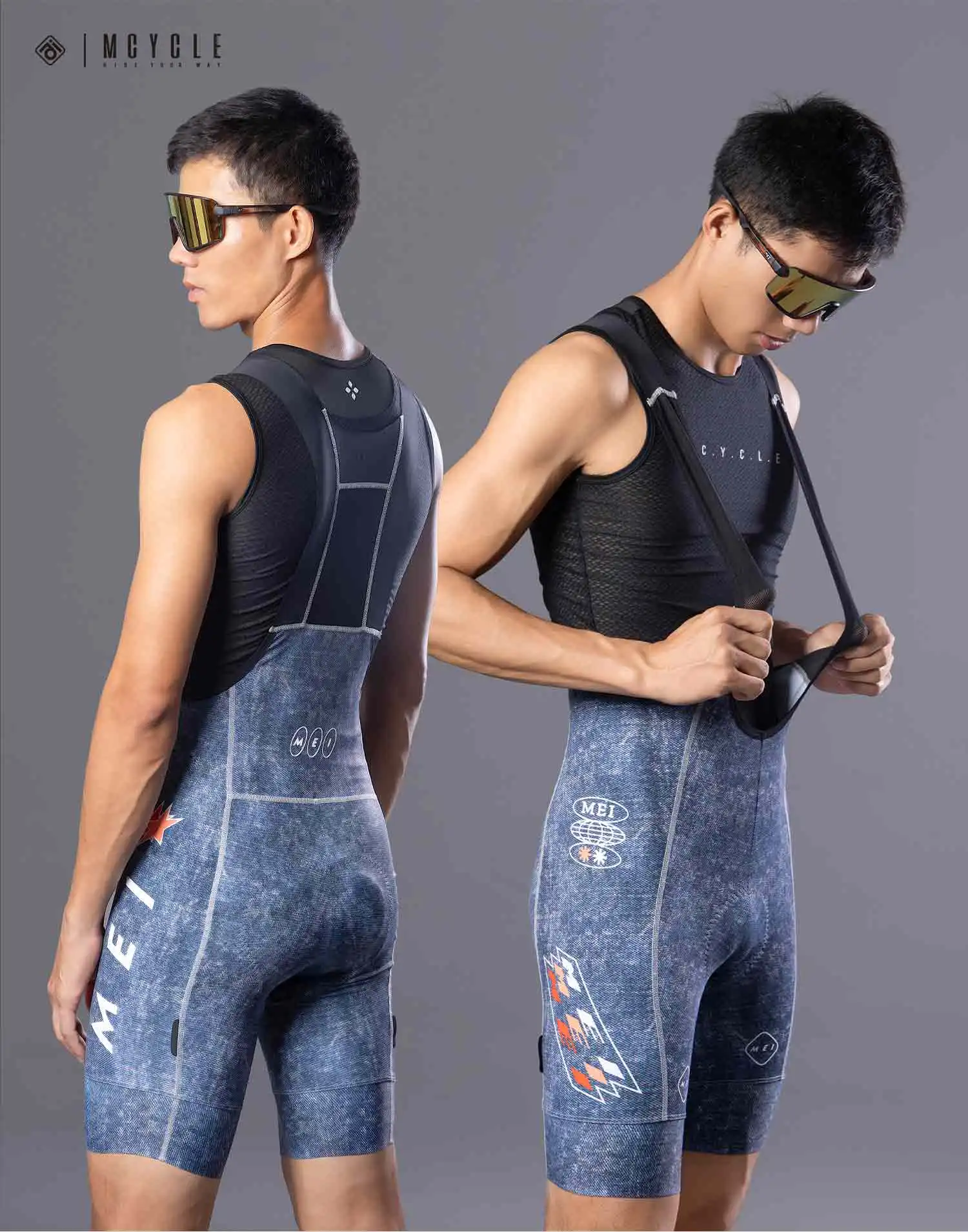 Mcycle Neues Design Fahrrad-Trägerhose, hoch taillierte Fahrrad-Trägerhose für Herren, atmungsaktive, gepolsterte Rad-Trägerhose