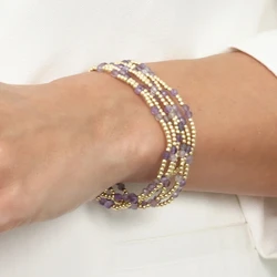 Vlen Amethyst Bracelet for Women Handmade Boho Jewelry 18K Gold Plated Beads Bracelets Natural Stone Pulseras Femme Gifts