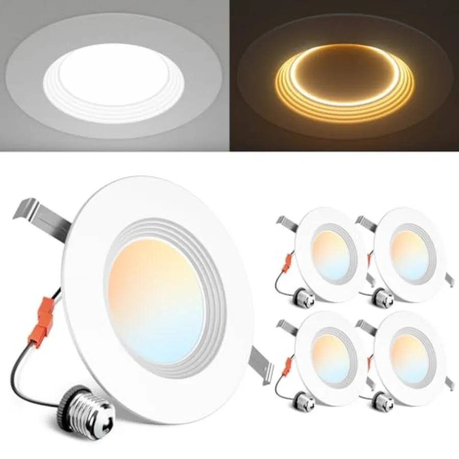 

5/ 5CCT LED Can Lights with Night Light, Retrofit Led Recessed Lightg, Baffle Trim, Dimmable, 9W=110W, 1000LM, IC Rated - FCC