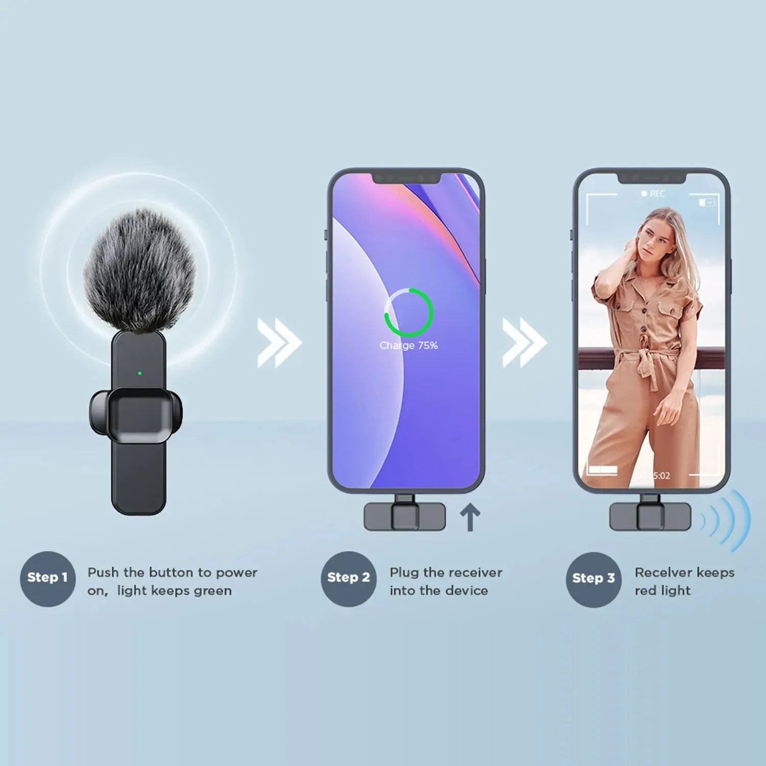 ميكروفون Lavalier لاسلكي وردي لهاتف iPhone Android PC Live Gaming Phone المحمول لتسجيل الصوت والفيديو وميكروفون مدونة فيديو صغير