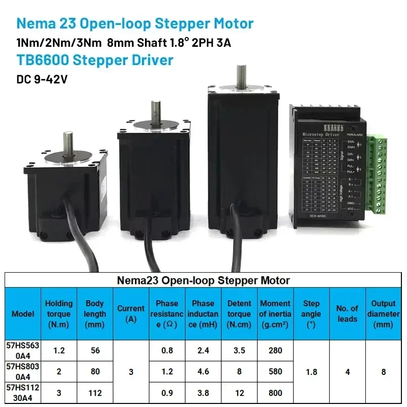 Nema23 Open Loop Stepper Motor Driver Kit 1.2Nm 2Nm 3NM 2 Phase 3A 57 Motor Kit TB6600 DM556 for CNC Engraving Milling Machine