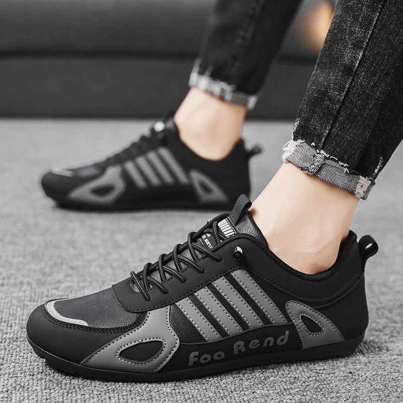 Męskie skórzane buty Płaskie dno Casualowe buty sportowe Wsuwane buty na deskorolkę Walking Travel Leisure Running Sneakers