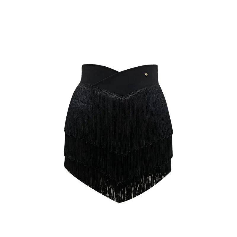 

2025 New Latin Dance Skirt Tango Practice Clothing Black Dancing Tassels Skirt Modern Dancewear Salsa Training Costume VBH1547