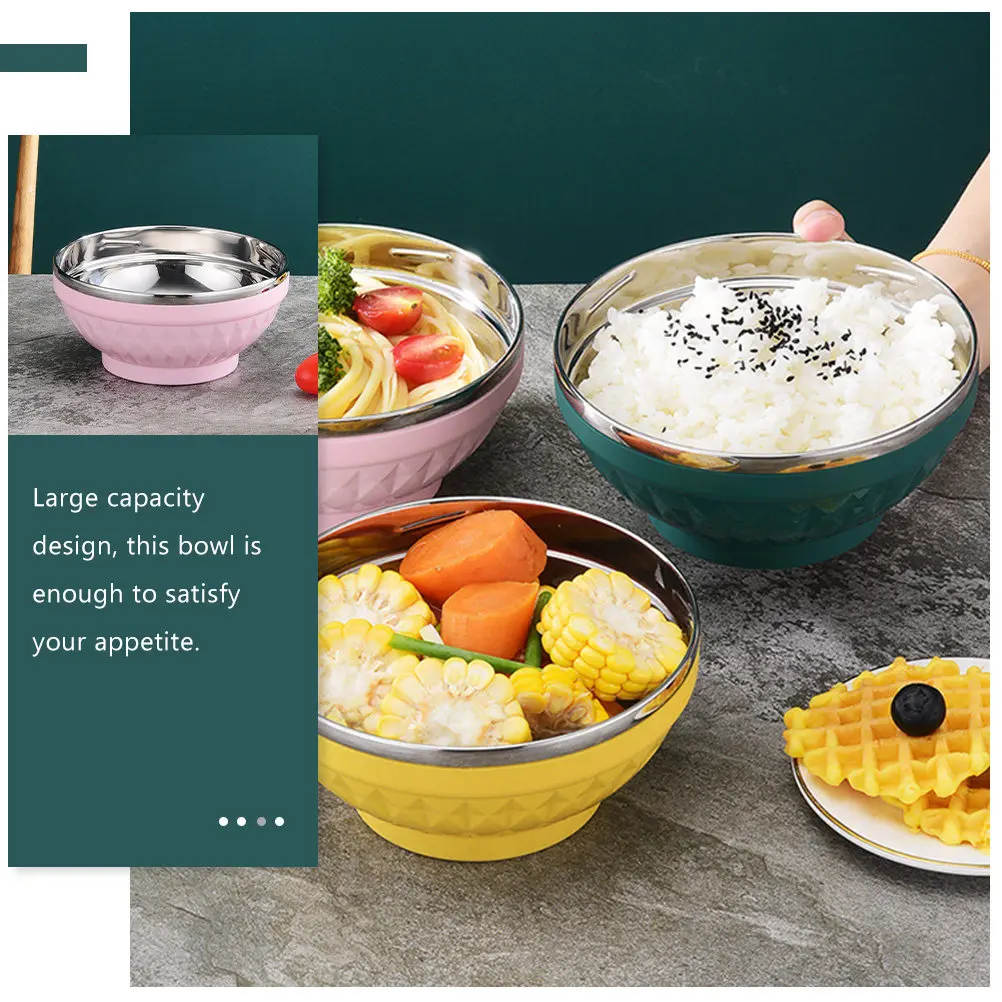 2Pcs Stainless Steel Bowl Large Capacity Lightweight Household Food Serving Soup Noodle Rice Container Heat Resistant Kitchen
