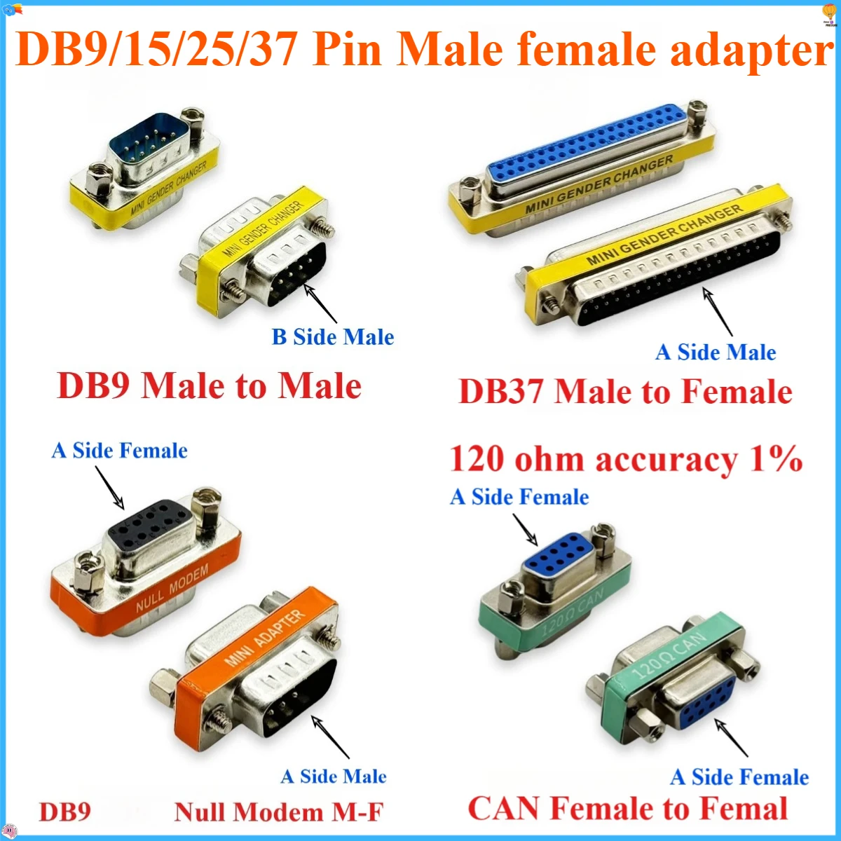 VGA Female to Female/Male to Male/Female RS232 Serial Port DB9/15/25/37Pin Com Connector Mini Gender Changer Adapter Null Modem