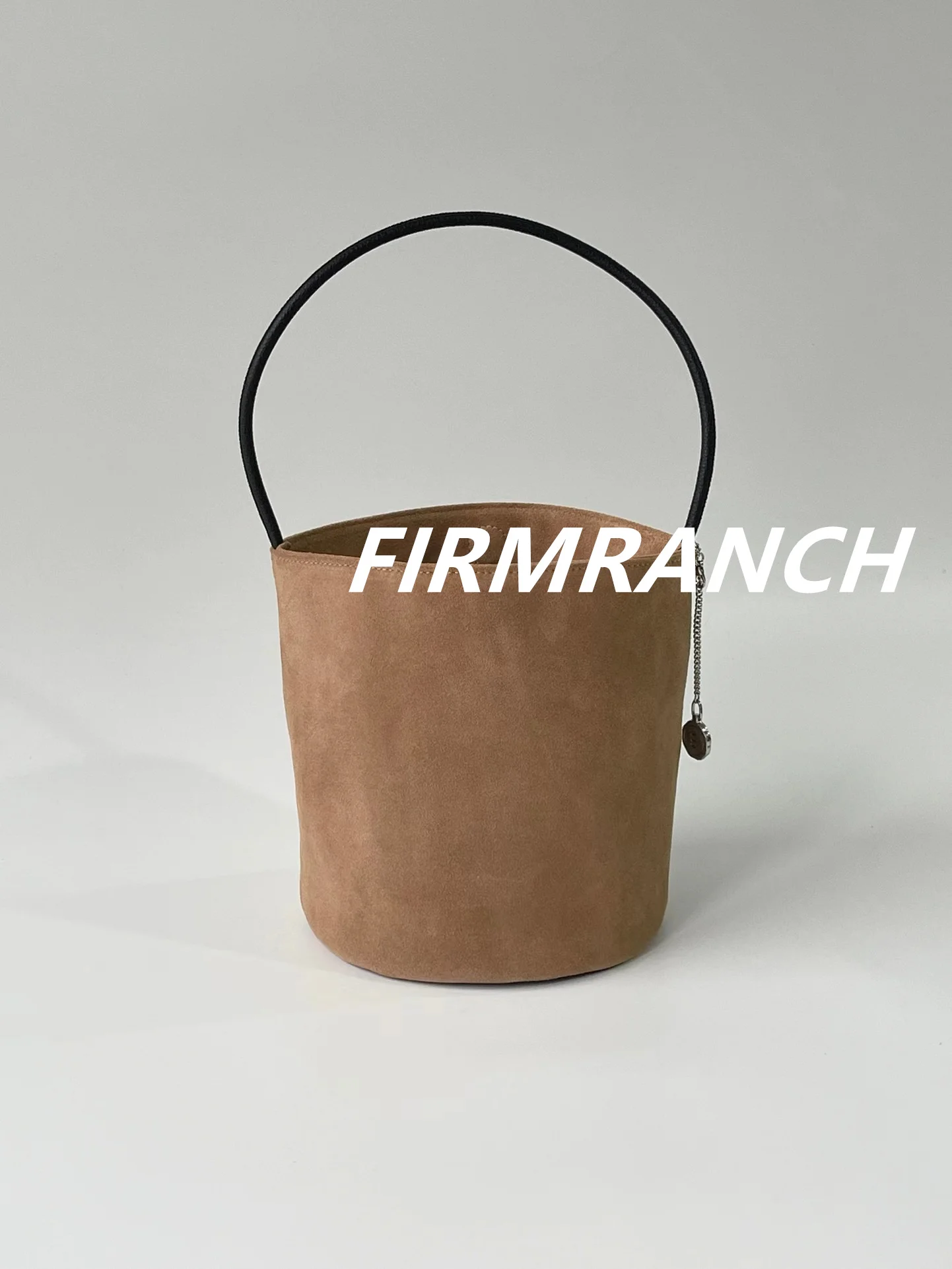 FIRMRANCH Korean Fashion Brand Simple Design Commuter Frosted Cow Leather Vintage Women\'s One Shoulder Bucket Bag Texture Tote