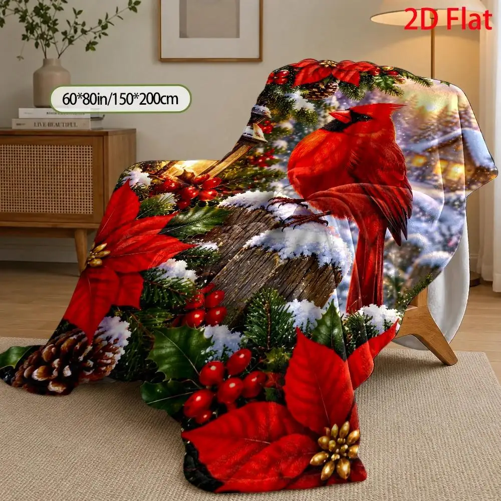 Cozy Fall Autumn Scene Red Cardinal Christmas Blanket Throw for Sofa Couch Decor