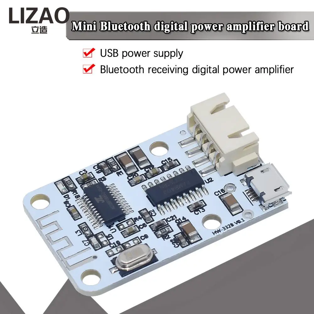 LIZAO Wireless Bluetooth 4.0 Stereo Audio Receiver Module Digital Amplifier Sound Loud Board Micro USB 3W+3W 5V DC For Arduino